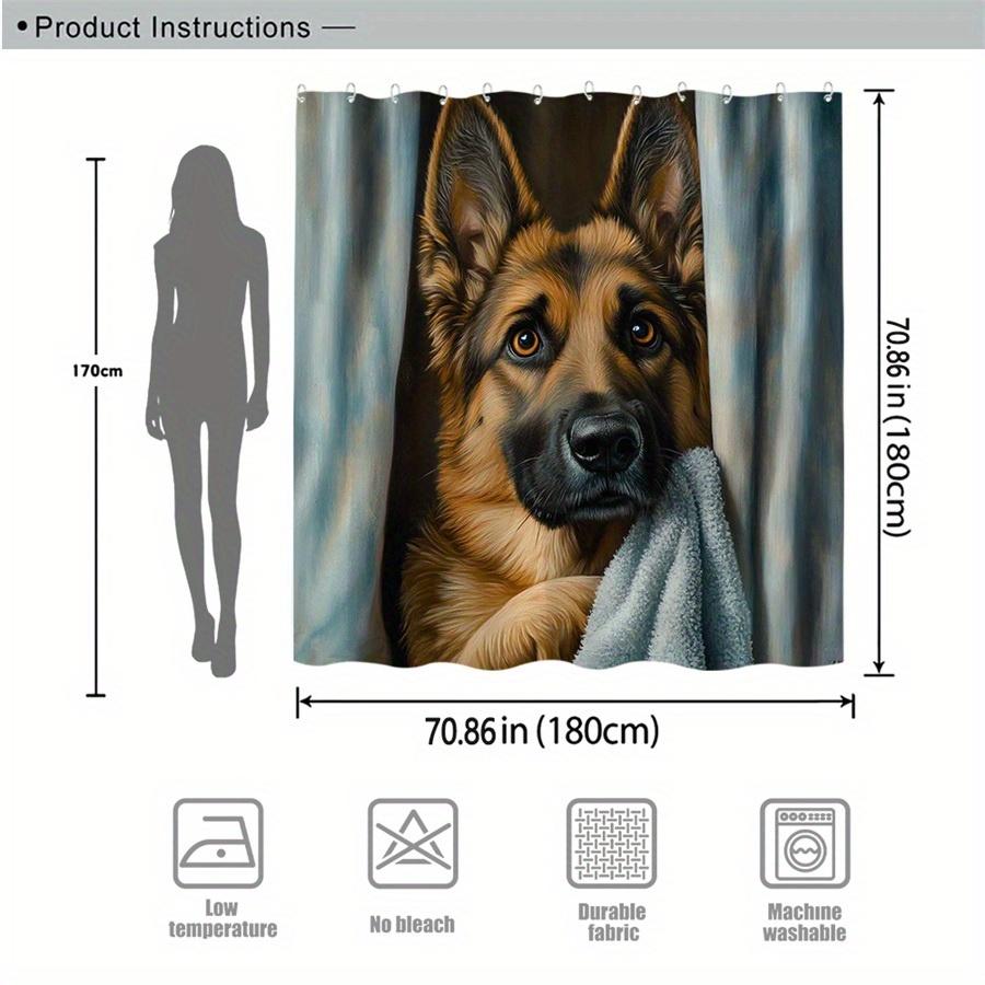 German Shepherd Dog Shower Curtain Waterproof Easy To Clean Privacy Protection Print Pet Art Design Modern Durable Materials