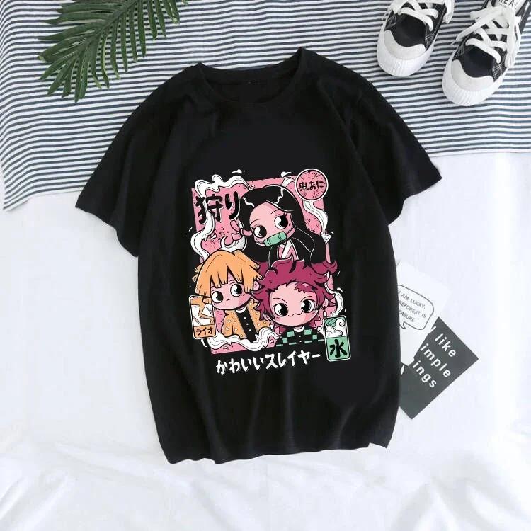 Танджиро Камадо Футболка Женская Kimetsu Футболка Женская С принтом Харадзюку Женская Футболка Графическая футболка Аниме Клинок, рассекающий демонов Унисекс