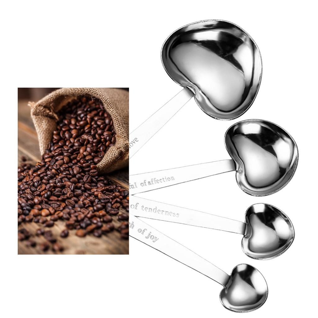 Упаковка из 4 мерных ложек в форме сердца. Набор мерных ложек для кофе в форме сердца, идеально подходящий для памятных свадебных сувениров.