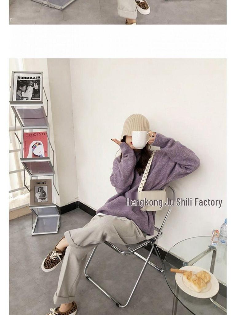 Женский вязаный свитер в ретро-стиле свободного кроя - Круглый вырез, однотонный, мягкий и плотный для сезона Осень/Зима 2025