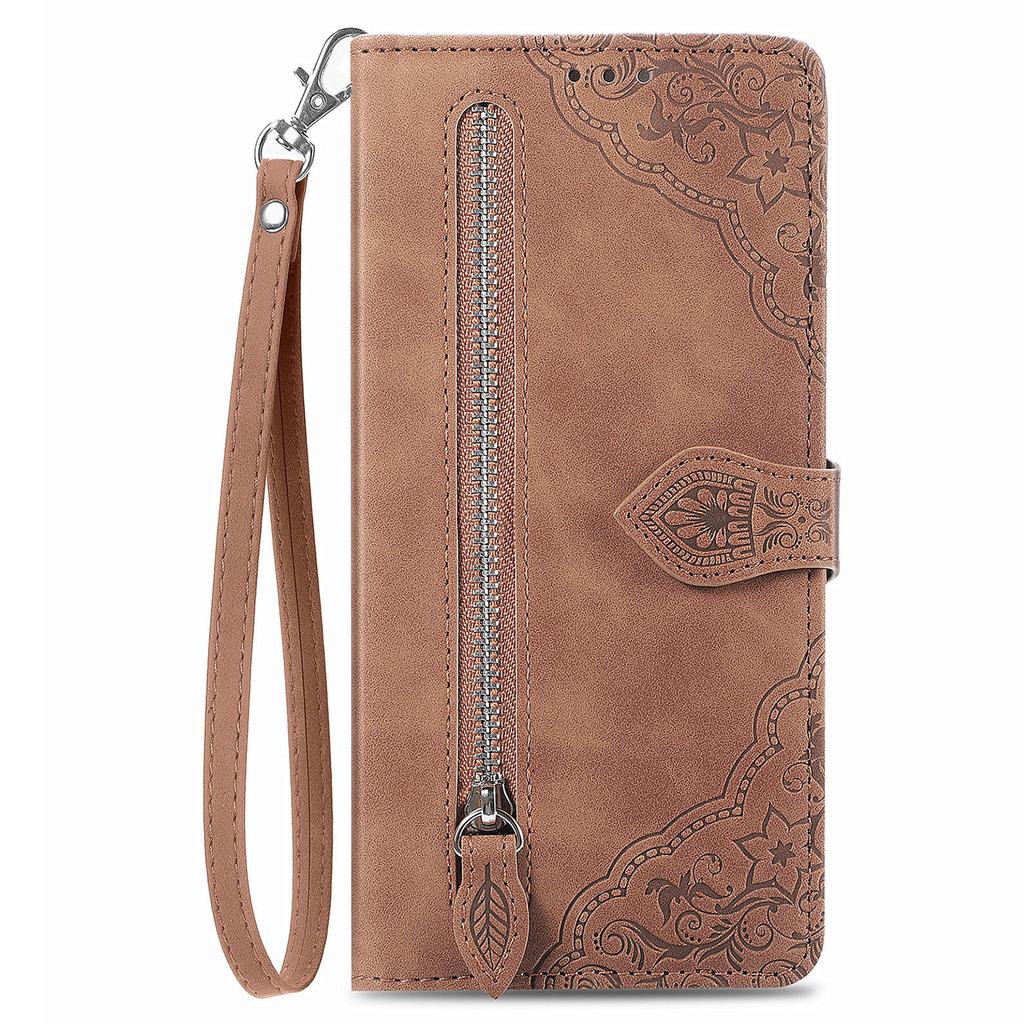 Для HMD Skyline Чехол-кошелек на молнии с ремешком Цветочный оттиск PU кожа Чехол для телефона