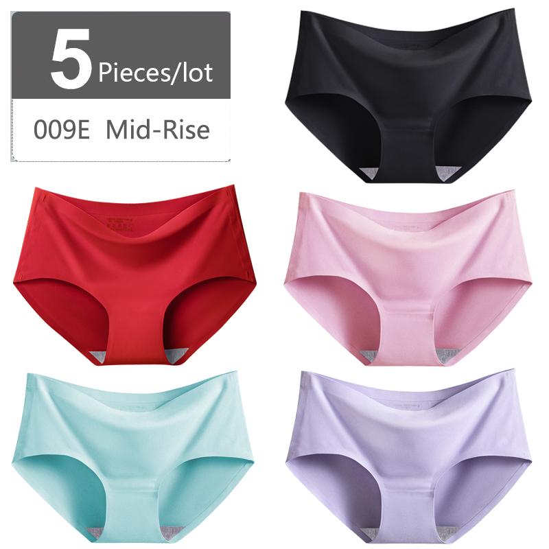 Большой размер M-XXXXL, женские бесшовные трусики из ледяного шелка, эластичные трусы со средней талией, нижнее белье, 5 шт.