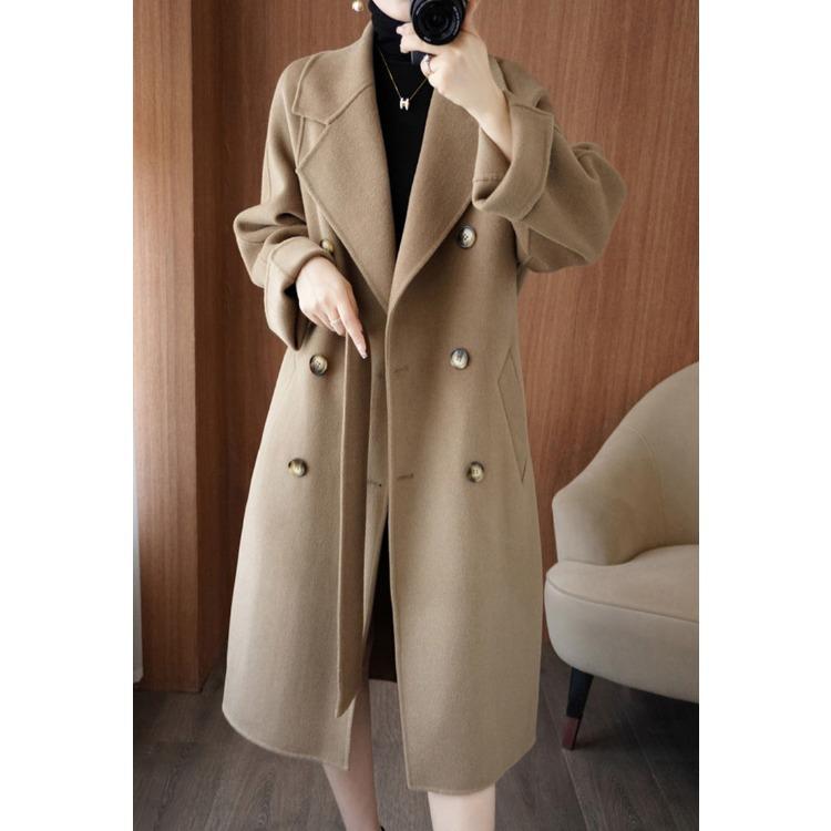 Модное и элегантное длинное шерстяное пальто двубортного дизайна для женщин