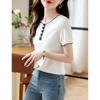 Tshirt Summer Casual Cotton Blend With Color Blocking Design Forwomen