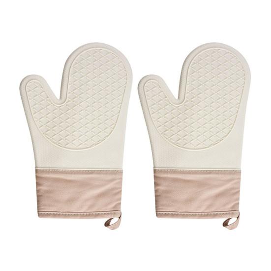 2Pcs Silicone Oven Mitts High Temperature Kitchen Gloves Non-Slip Silicone Lined Oven Gloves Machine Washable Kitchen Gloves for Baking Grilling