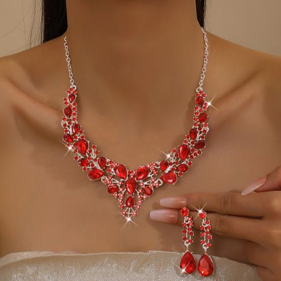 2 шт./набор Женский ювелирный набор Сверкающий дизайн «Капля воды» Свадебное колье и серьги-капли Набор Свадебные украшения Подарок