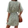 ZXZY Женское платье с принтом, пуговицами, завязкой на талии и короткими рукавами
