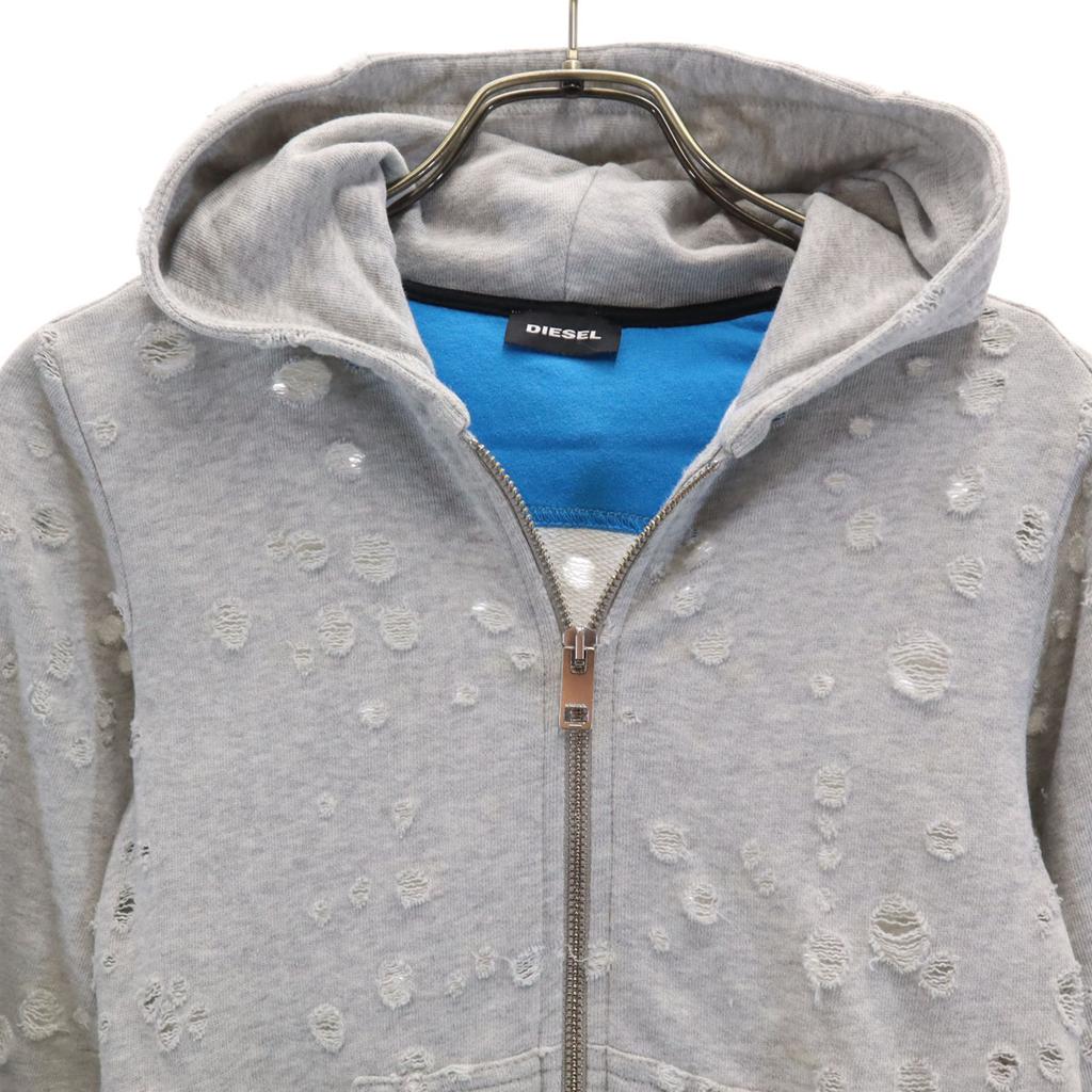 Diesel Long Sleeve Distressed Sweatshirt Zip Hoodie 8 Gray Women Used