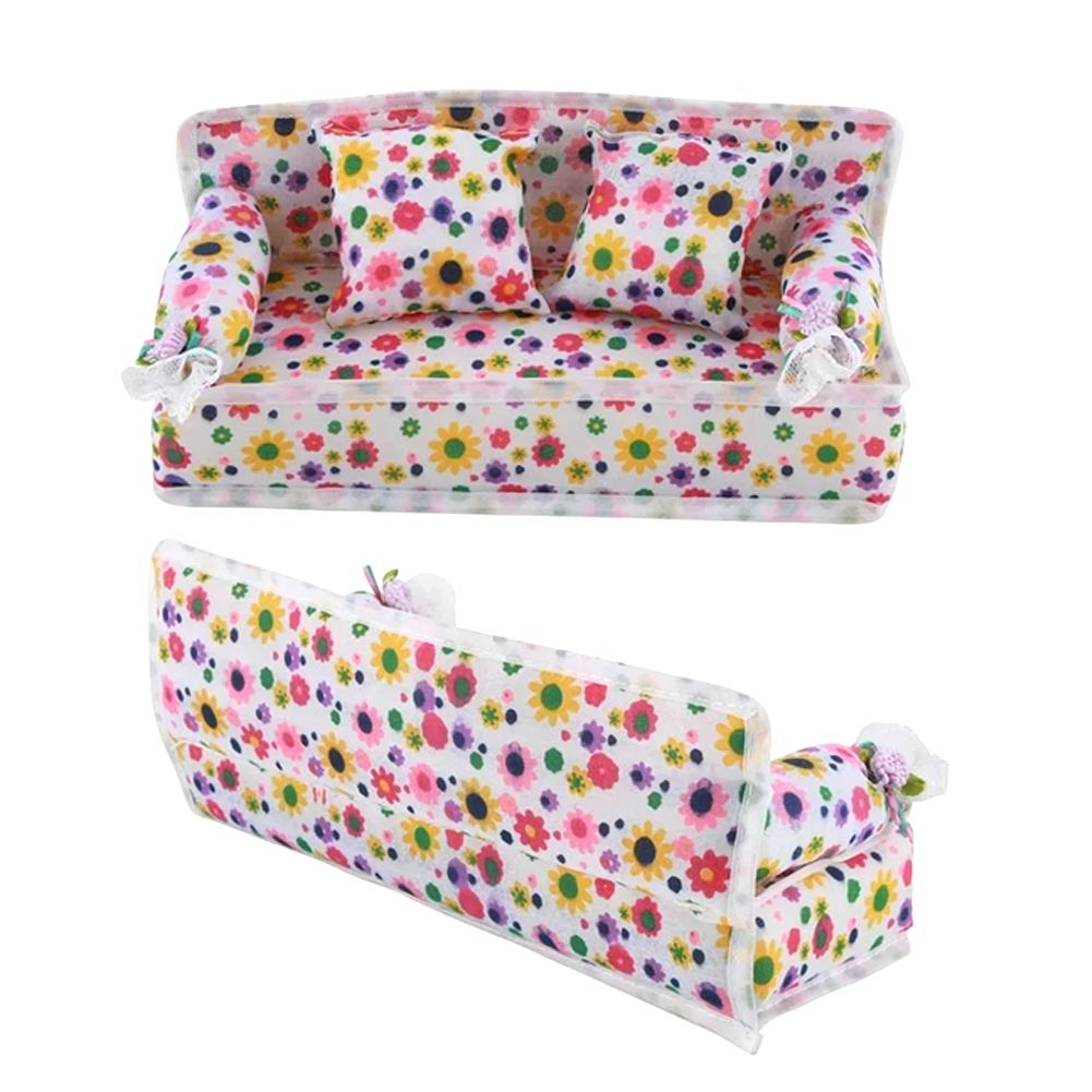 1 комплект мини-кукольный диван плюшевая мягкая мебель цветы игрушечные подушки детский диван принт игрушки аксессуары R3J4