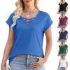 Женская модная повседневная однотонная свободная футболка с V-образным вырезом и короткими рукавами-бабочками