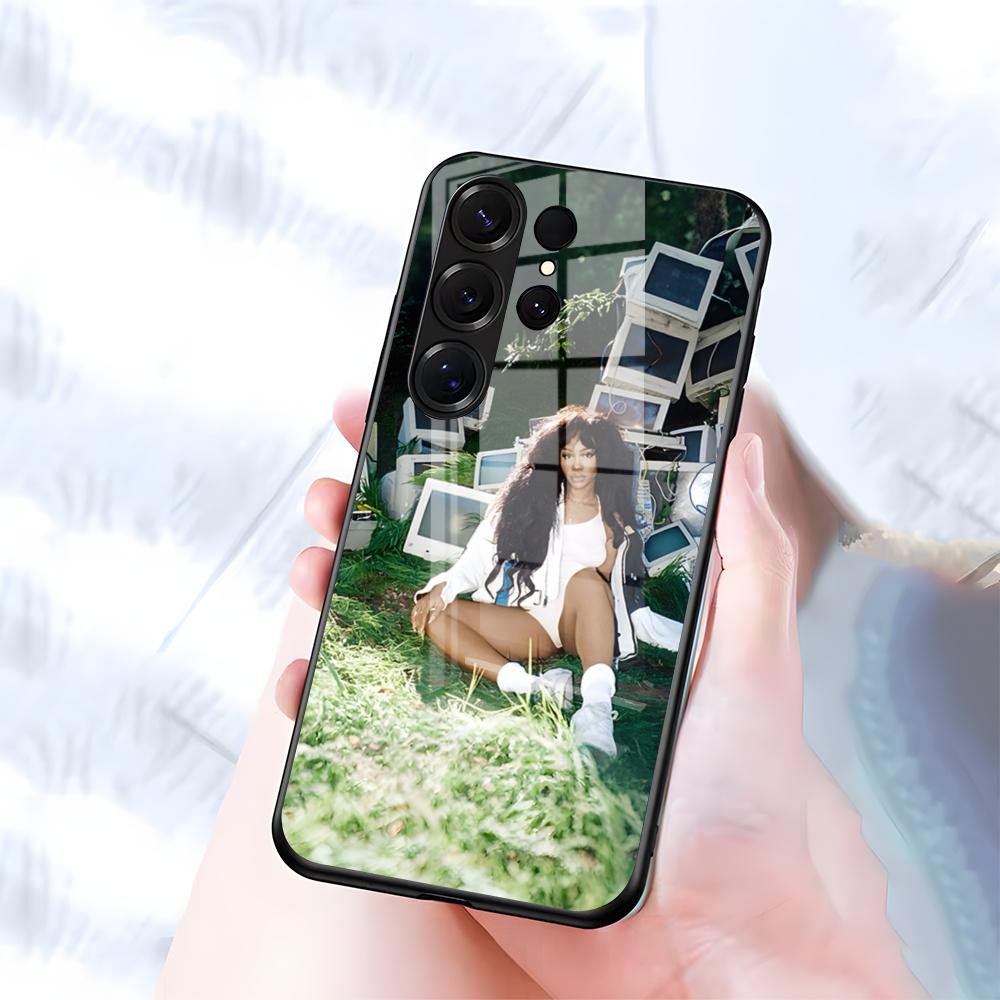 Чехол для телефона SZA Lana For Samsung S26 S25 S24 FE S23 S22 S21 Plus S20 Ultra Note20Ultra Черная стеклянная крышка