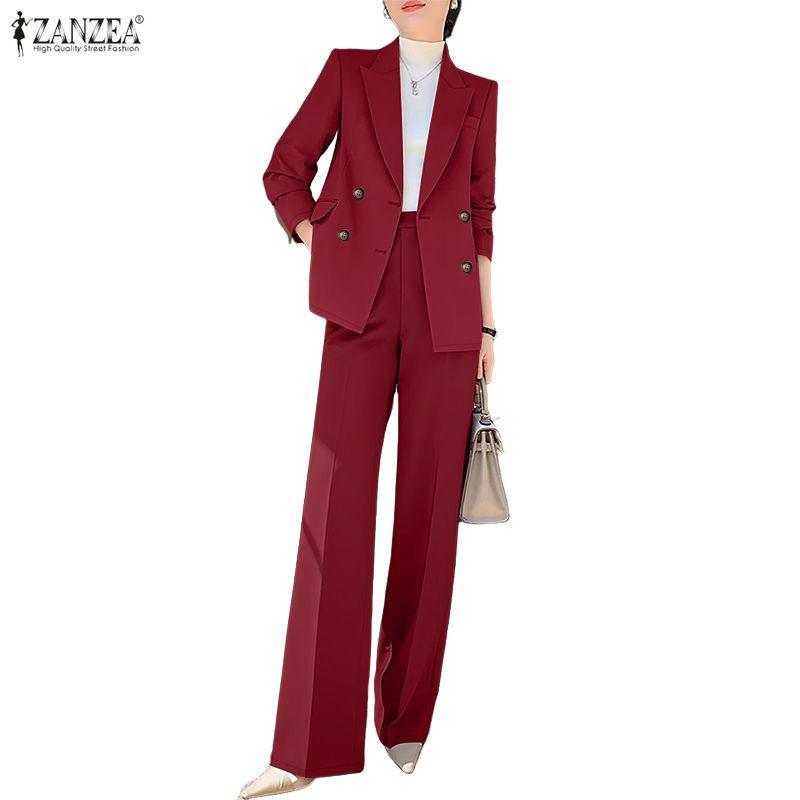 ZANZEA Женские костюмы-двойки: блейзер с длинным рукавом и брюки