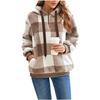 Women's Long Sleeve Stitching Lattices Hooded Sweatshirts Fleece Sweatshirt Warm Hooded Plush Pullover