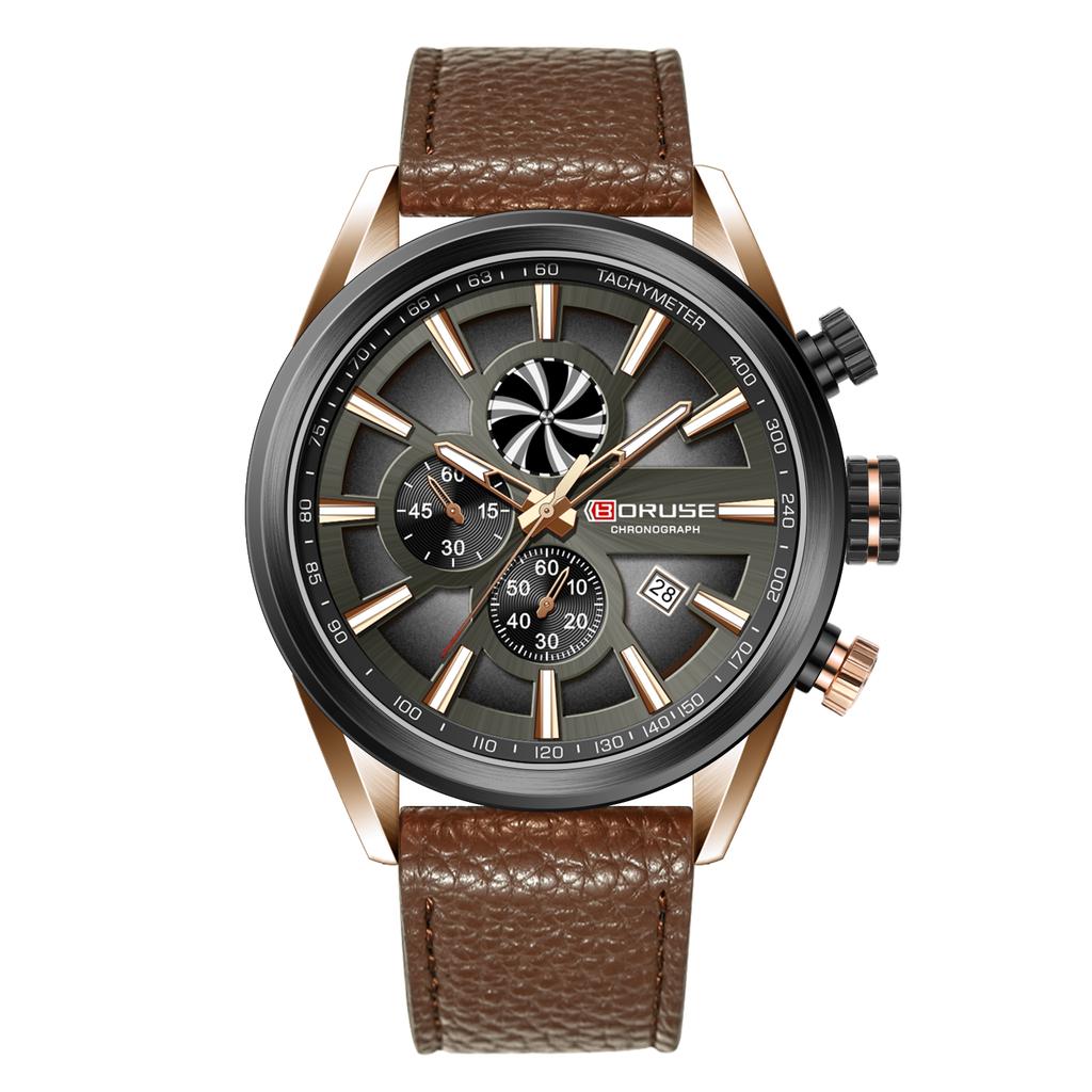 BORUSE Мужские классические повседневные часы Кварцевые часы Модные спортивные часы Часы с хронографом Водонепроницаемые часы Кожаный ремешок