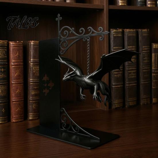 Прочная железная подставка для книг, волшебная плавающая статуэтка дракона, книжная полка-лампа, теплый светодиодный ночник, фэнтезийный магический декор-статуэтка, декор для уголка для чтения, уникальный подарок для
