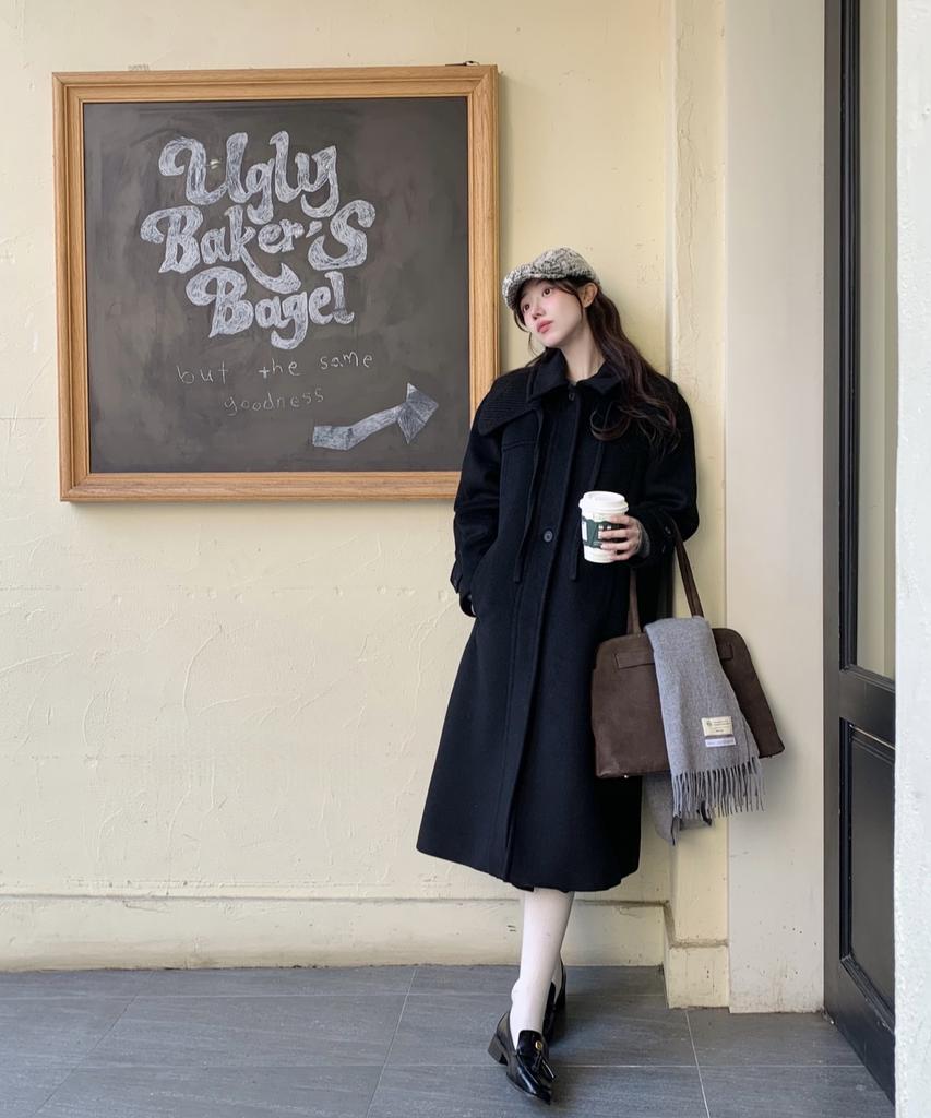Ahwe Knit Collar Balmacaan Coat_Black