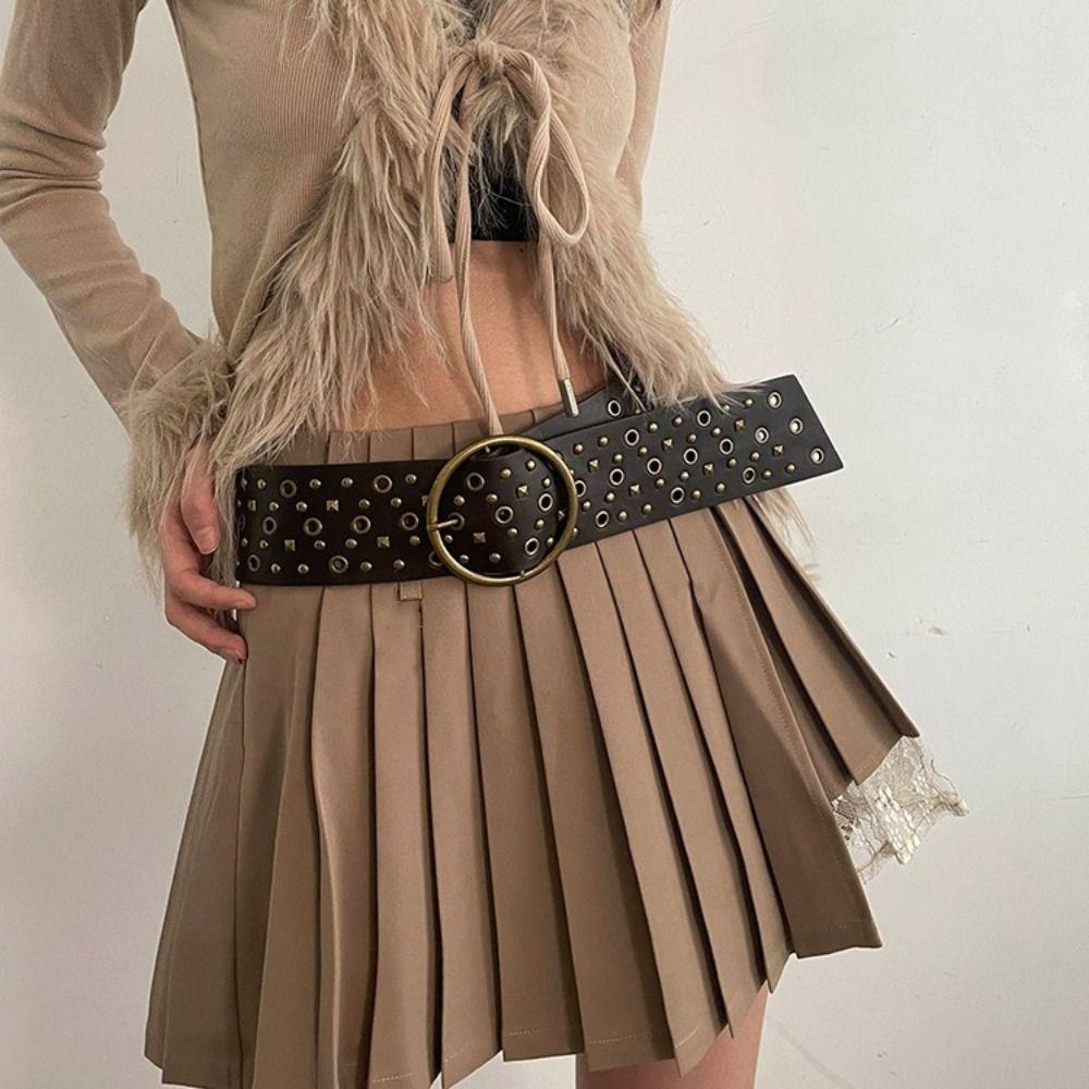 Заклепки широкий пояс Y2K PU кожаный ремень простой ковбойский ремень для девушки