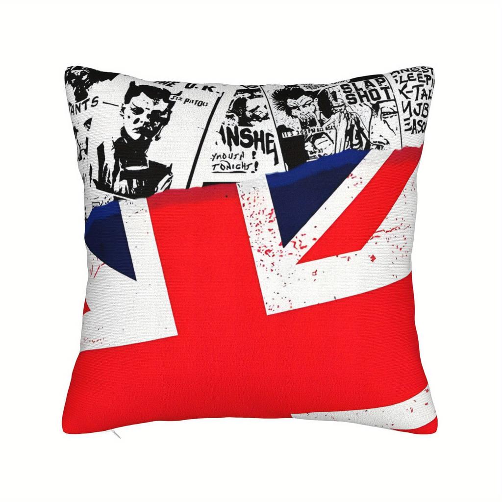 pc Punk Rock Collage Cushion Cover with UK Flag Design Soft Durable Machine Washable Polyester Decorative Pillowcase for So