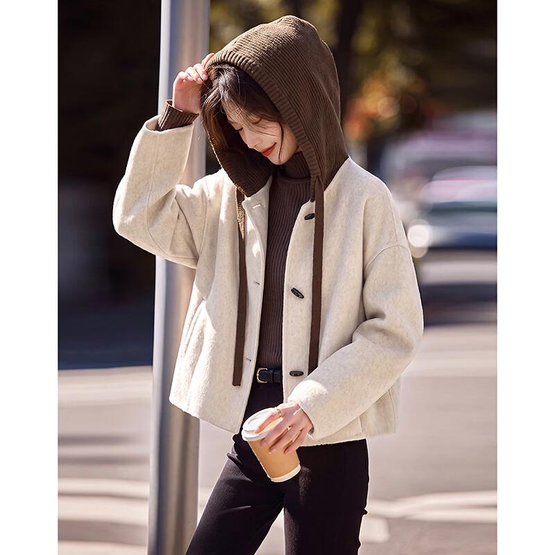 Elegant Hooded Wool-Blend Short Coat