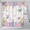 Colorful Butterfly Watercolor Flower Shower Curtain Waterproof Bathroom Decorative Shower Curtain 180x 180cm with 12 Hooks