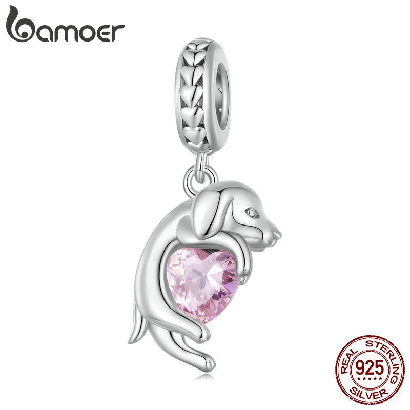 BAMOER позолоченные бусины-подвески в виде собаки для браслета с подвесками, подлинное серебро 925 пробы, подвеска в виде бордер-колли, таксы, шнауцера