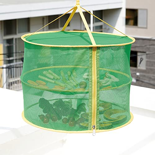 Aimedia Compact Foldable Drying Net, 2-Tier Foldable Drying Net, 42cm, for Dried Fish, Drying Basket, Drying Net, for Dried Vegetables, Dried Fruits,