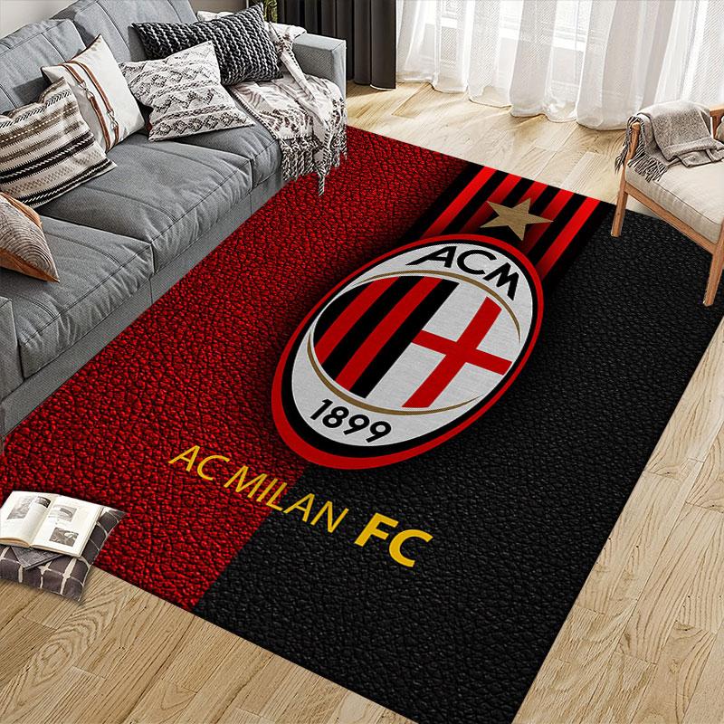 AC Milan logo Flannel Printed Carpet, Home Sofa Decoration for Living Room & Bedroom, Non‑Slip Play Flannel Floor Mat for Game Room
