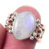 Natural Rainbow Moonstone Gemstone 925 Sterling Silver Two Tone Ring Size 7 T4S79