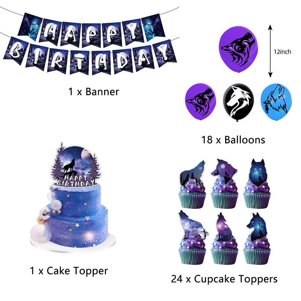 44 Pcs Wolf Birthday Party Decorations Include Banner Cake Topper Balloon