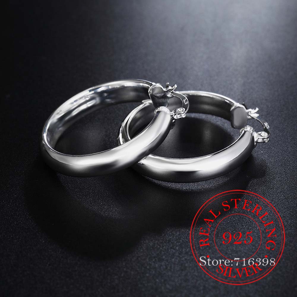 Серьги-кольца из стерлингового серебра 925 пробы, модные корейские большие гладкие круглые винтажные серьги для женщин, свадебные украшения для вечеринки, подарок