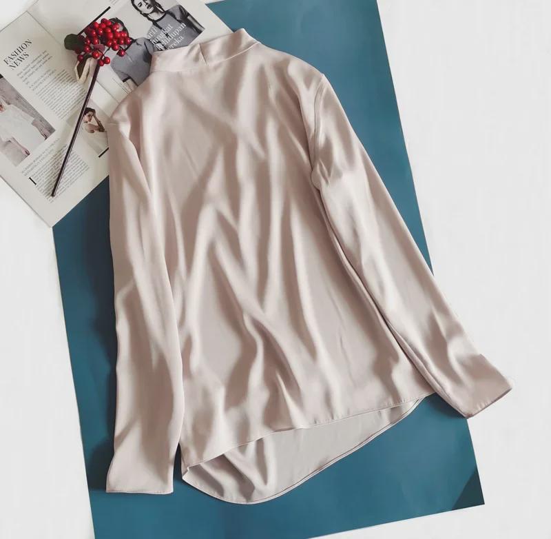 Clearance Women's V-Neck Long-Sleeve Silk Shirt - Fashionable Cream Pink with Swing Collar