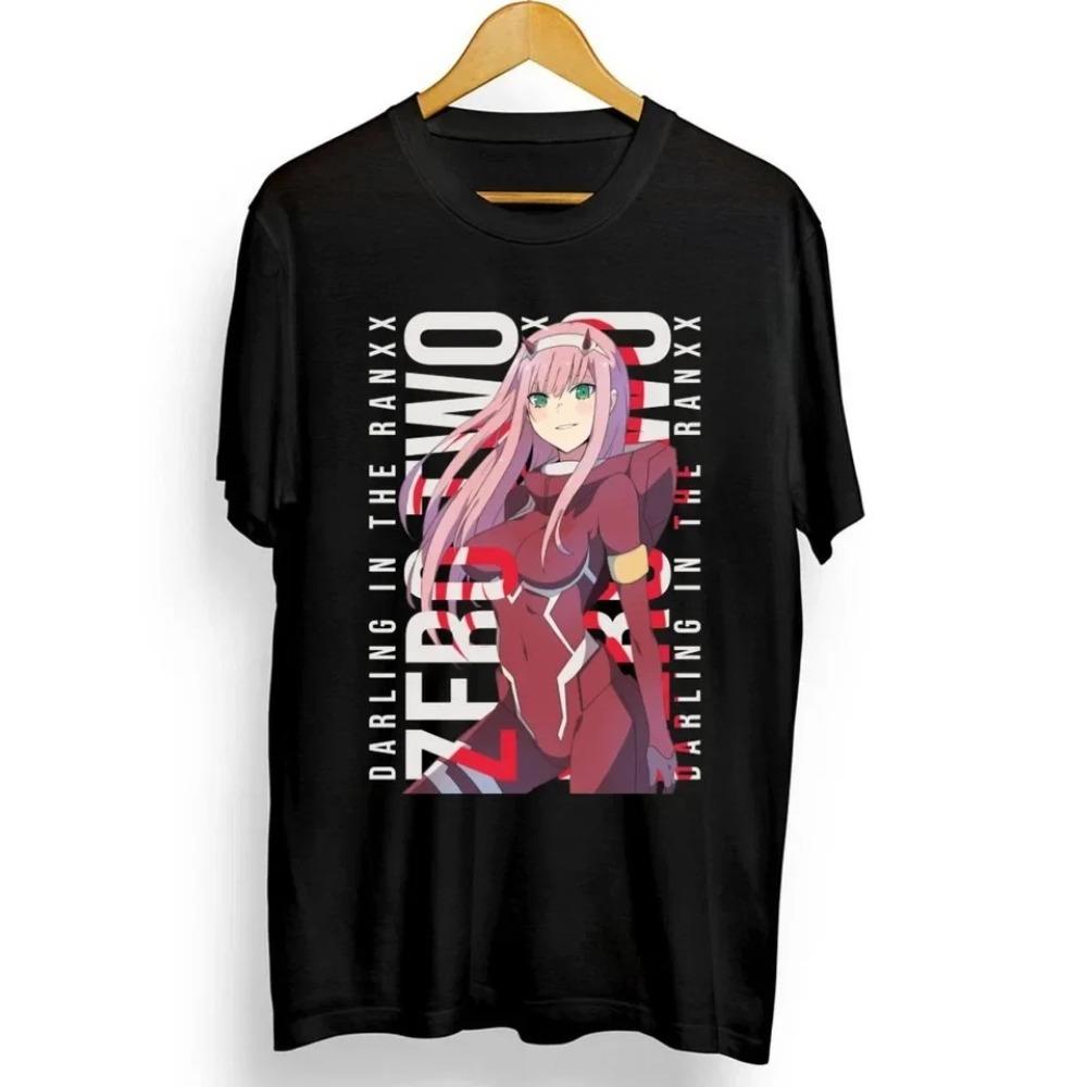 Zero Two Darling in the Franxx Многостилевой Коллаж Футболка Аниме Розоволосая Девушка Черный Унисекс Оверсайз Удобная Модная Женская и Мужская Футболки