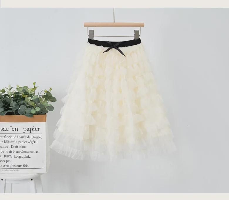 Girls' Korean Style Fairy Mesh Midi Skirt - Sweet White Tutu for Children
