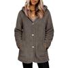 Women's Fashionable Solid Color Long Sleeved Pocket Loose Hooded Button Plush Jacket