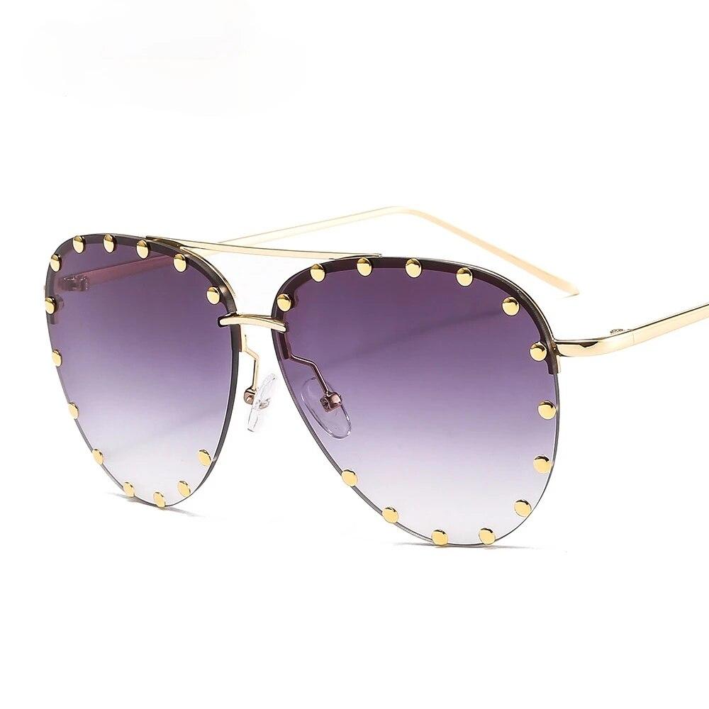Женские солнцезащитные очки-пилоты с металлическими заклепками, женские роскошные индивидуальные очки, дизайнерские очки, оттенки UV400