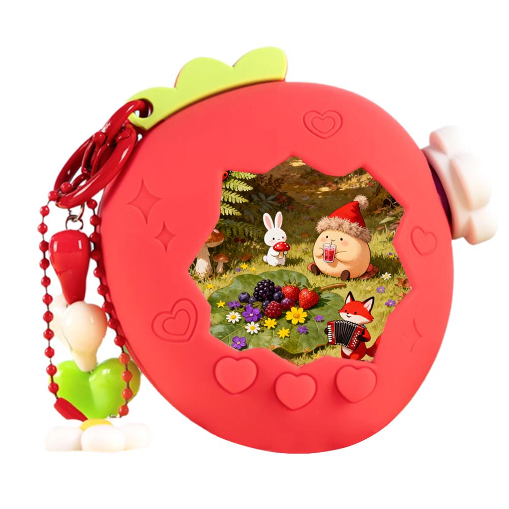 Защитный силиконовый чехол с бумажным подвесом в виде красной и розовой клубники для ручки Tamagotchi Paradise