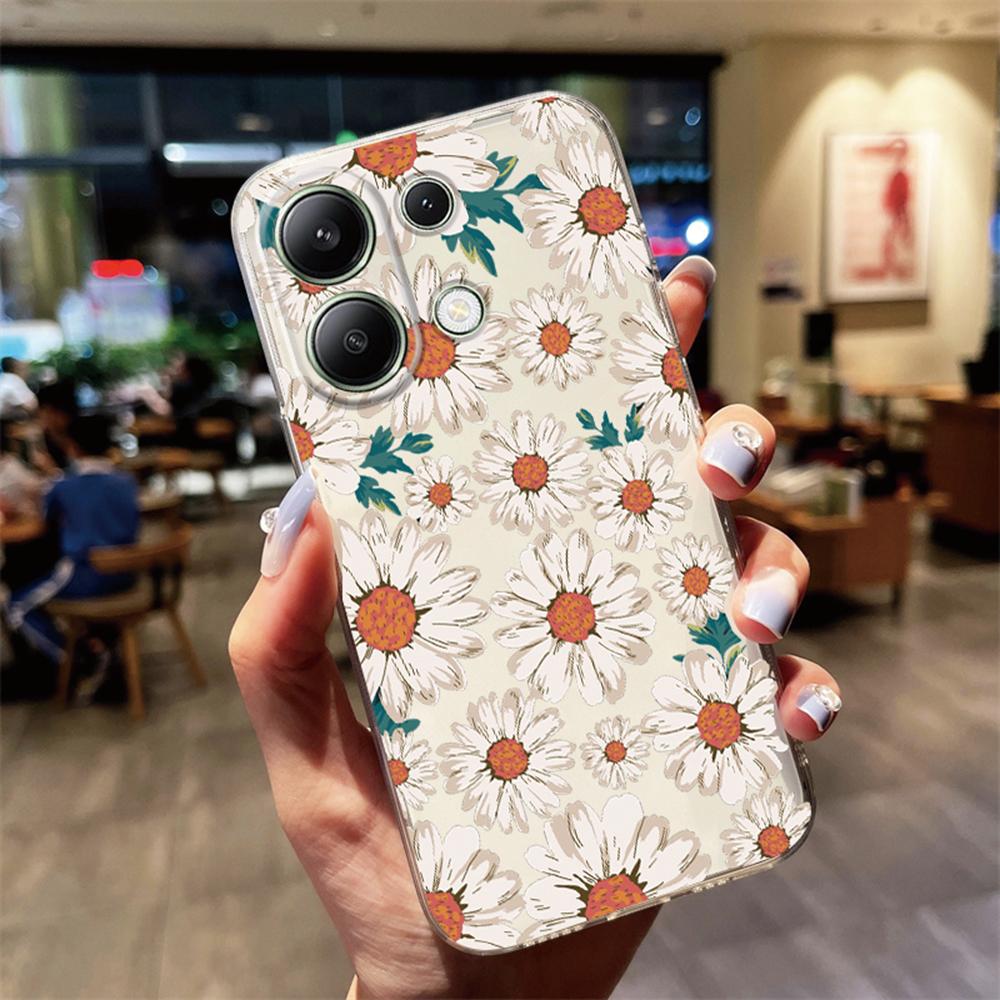 Цветочная композиция Роза Ромашка Прозрачный чехол для телефона Xiaomi Poco X6 X3 X4 X5 M4 Pro M5s Ударопрочный Мягкий Прозрачная крышка для девочек