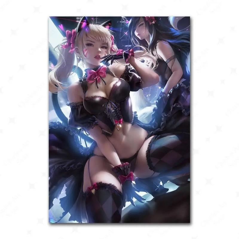 Game League Of Legends Figure KDA Poster LOL Evelyn Kasha Ahri Sexy Girl Canvas Painting Neon Style Wall Art Pictures Home Decor