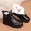 Elderly Women's Winter Warm Fleece Lined Short Zipper Boots Mom's Soft Sole Non-Slip Leather Cotton Shoes