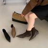 Корейские ретро иностранного стиля拼接尖头高跟内增高细靴气质百搭小短靴