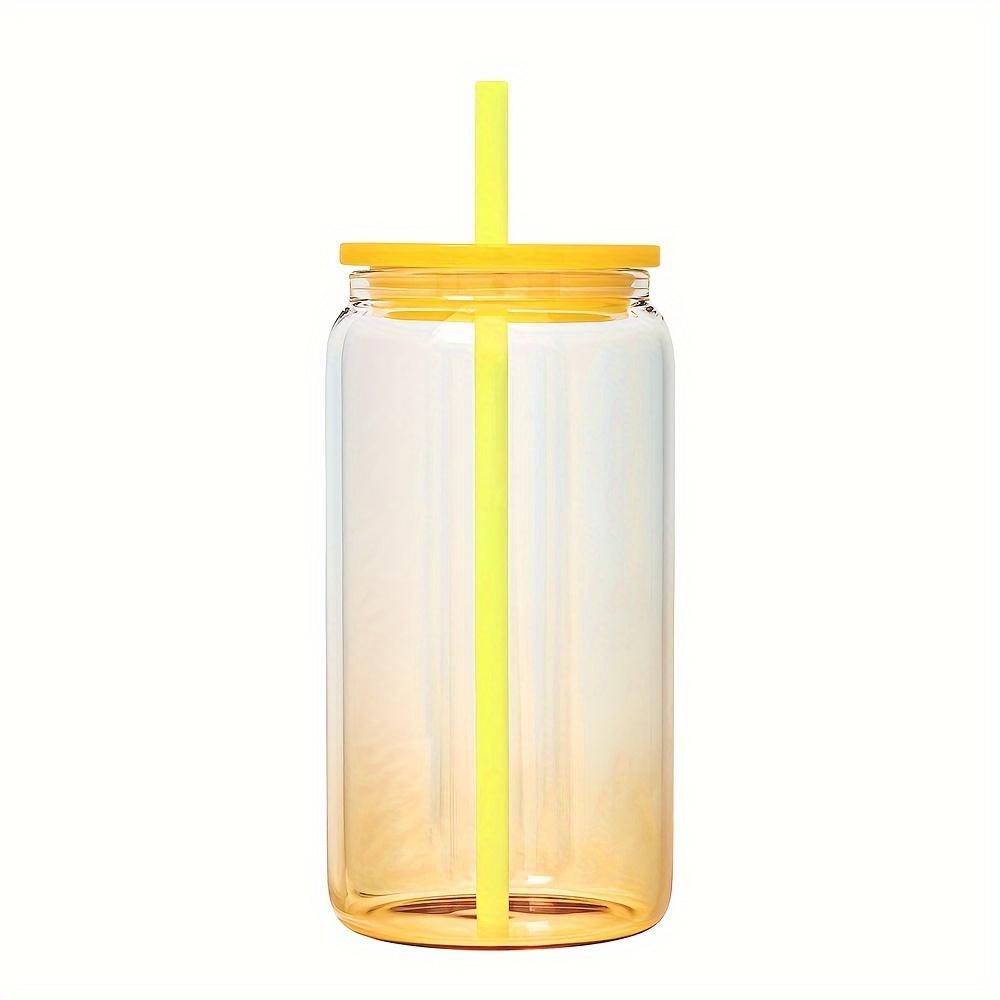 1 шт 16 унций (480ml) Стакан Mason Cups с градиентным цветом, стеклянный, с крышкой и трубочкой, многоразовый стакан для холодного кофе, смузи или кружка Boba