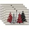 Plaid Christmas Tree Striped Background Printed Placemats Heat Resistant Farm Xmas Casual Dining Indoor Table Household Decor