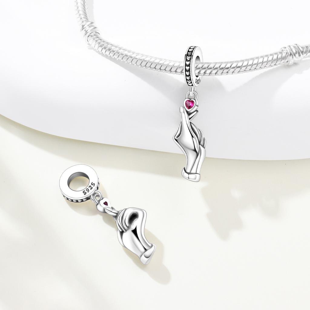 Copper Couple Gesture Heart Lock Key Combination Charms Beads Pendant For Original Bracelet Woman Girl Jewelry