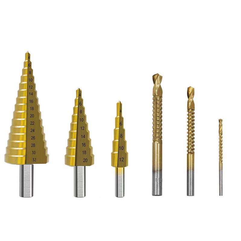 6-Piece Pagoda Drill Bit Set - Hand Punching Tool for Woodworking & Slotted Sawtooth Twist Drilling