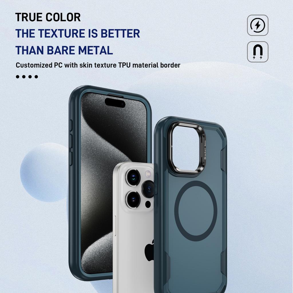 For iPhone 15 Pro Max Case Compatible with MagSafe Lens Frame Kickstand TPU+PC Shockproof Phone Cover