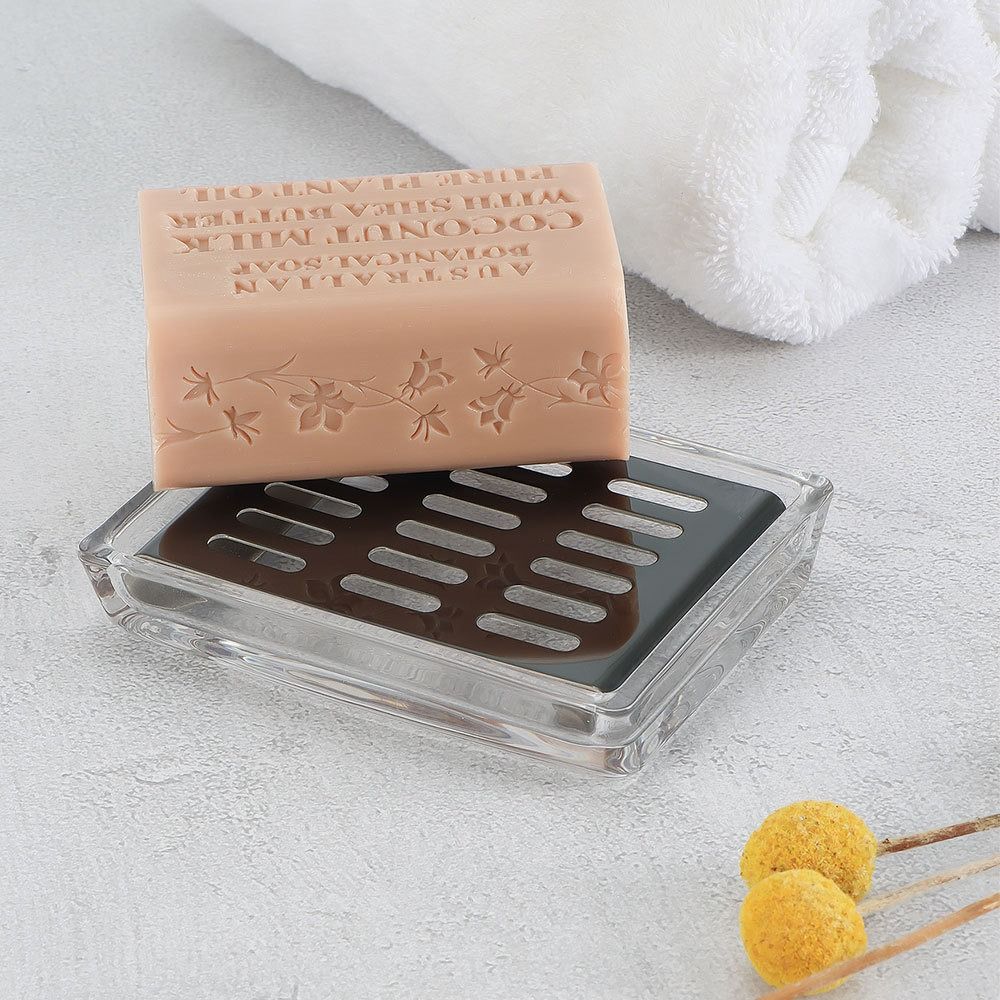 Draining Rack Transparent Soap Box Stainless Steel Soap Holder High-end Glass Soap Dish Kitchen