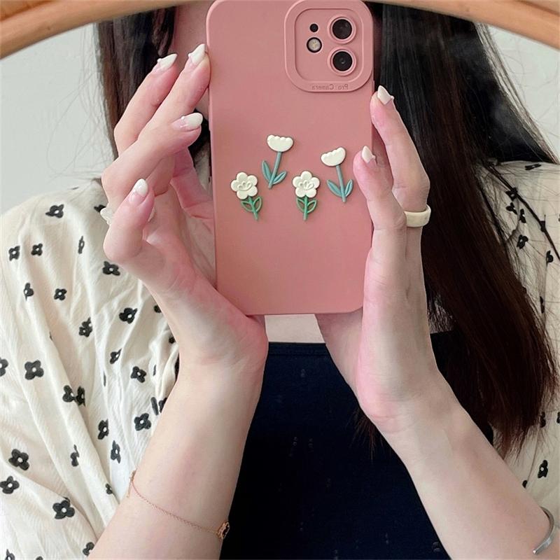 Корейский эстетический 3d цветок розовый чехол для телефона для Iphone 14 13 12 11 Pro Xs Max X Xr 7 8 Plus Se 3 милый тюльпан мягкий силиконовый чехол