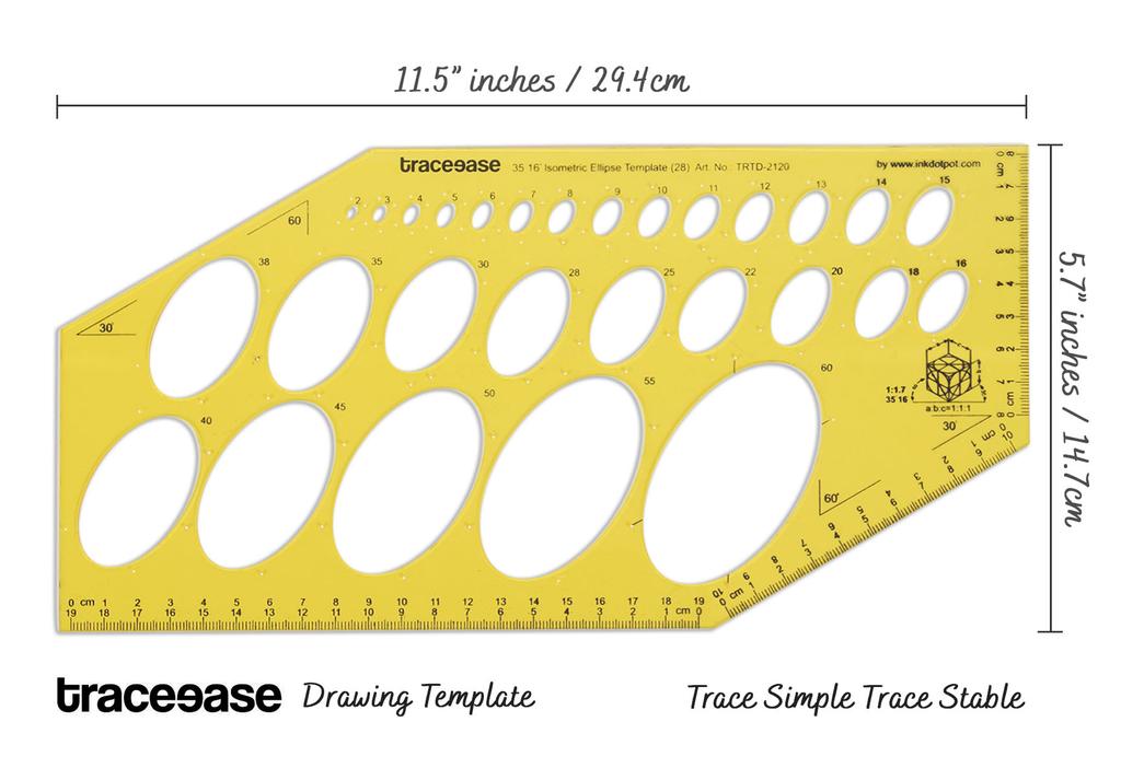 Traceease Геометрическое черчение Изометрический шаблон эллипса Трафарет для рисования, шаблон для проектирования Измерительная линейка