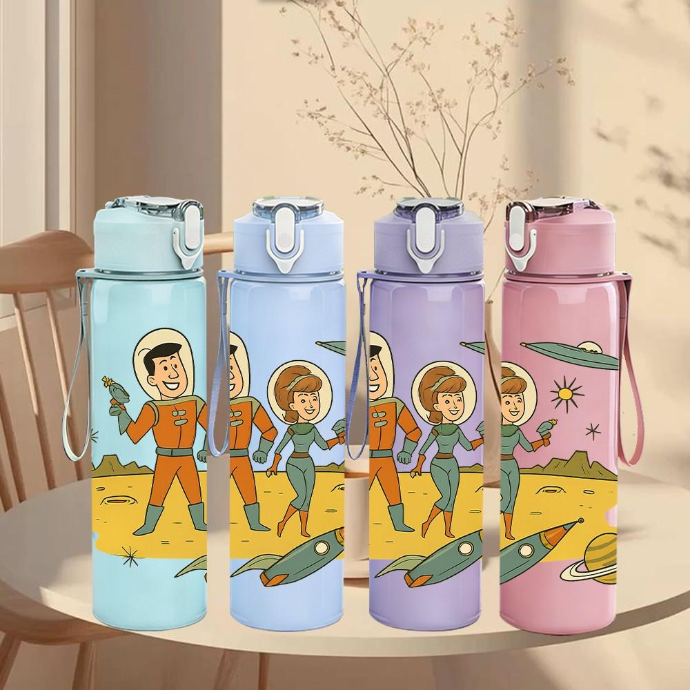 1PC Astronaut Mars Space Cartoon 750ml Color Plastic Sports Water Bottle Leakproof Flip Straw Lid Suitable for Sports Office Home Use