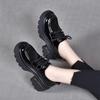 Platform Shoes Women's 2025 Autumn New College Style Lace-up Muffin and Loafers Black First-layer Cow Patent Leather Small Leather Shoes